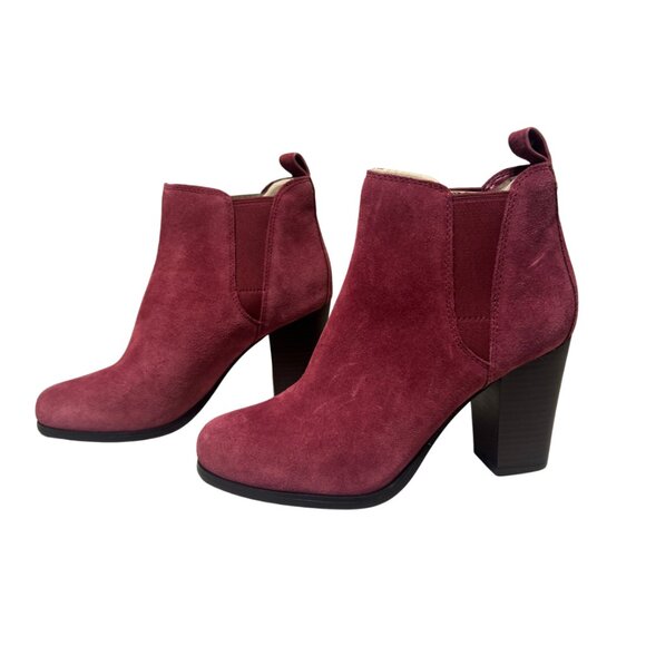 NEW Michael Kors Booties Size 6 • Burgundy Suede Block Heel Ankle Boots - Picture 1 of 6
